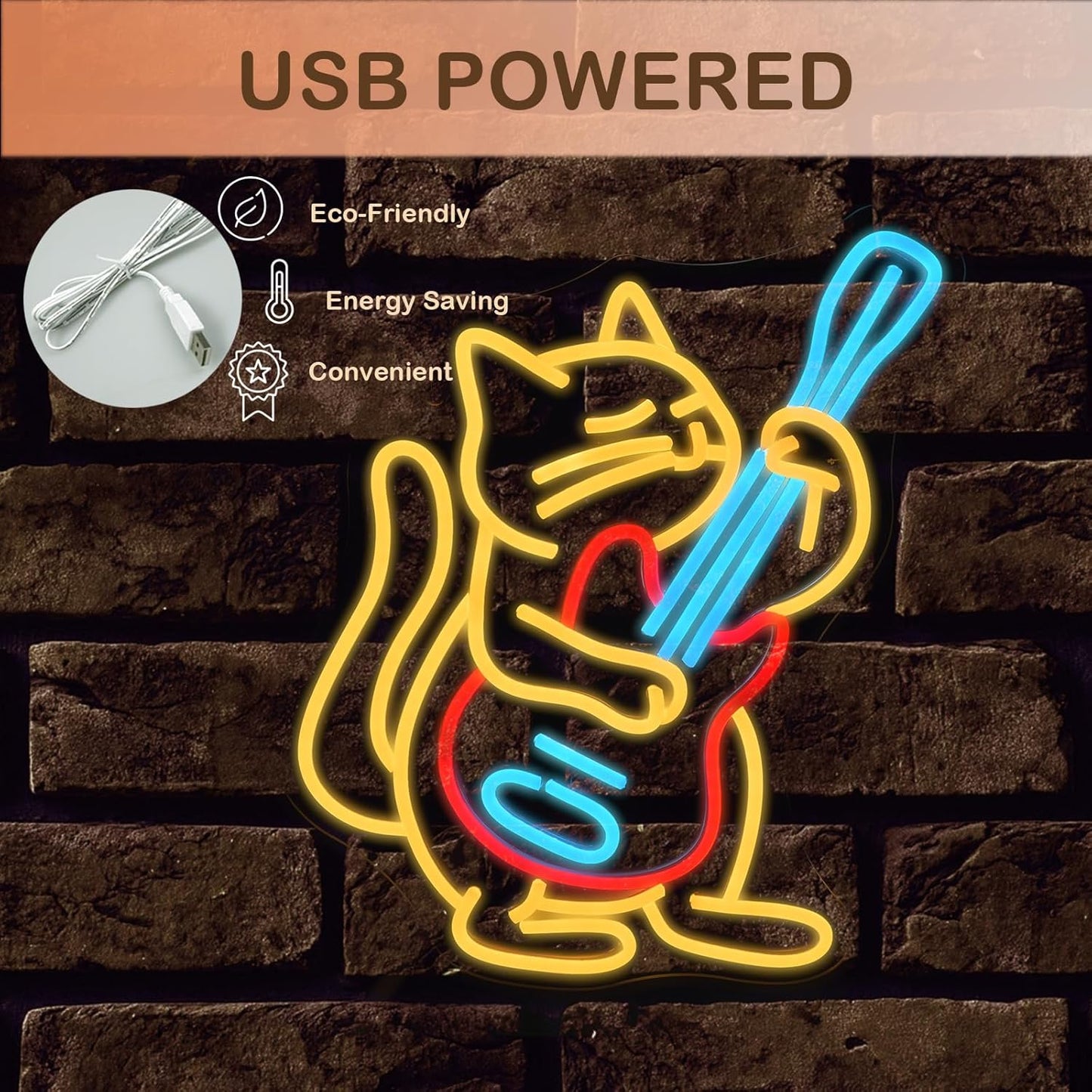 Cat Playing Guitar LED Neon Sign - Music & Aesthetic Wall Decor - Deen neon