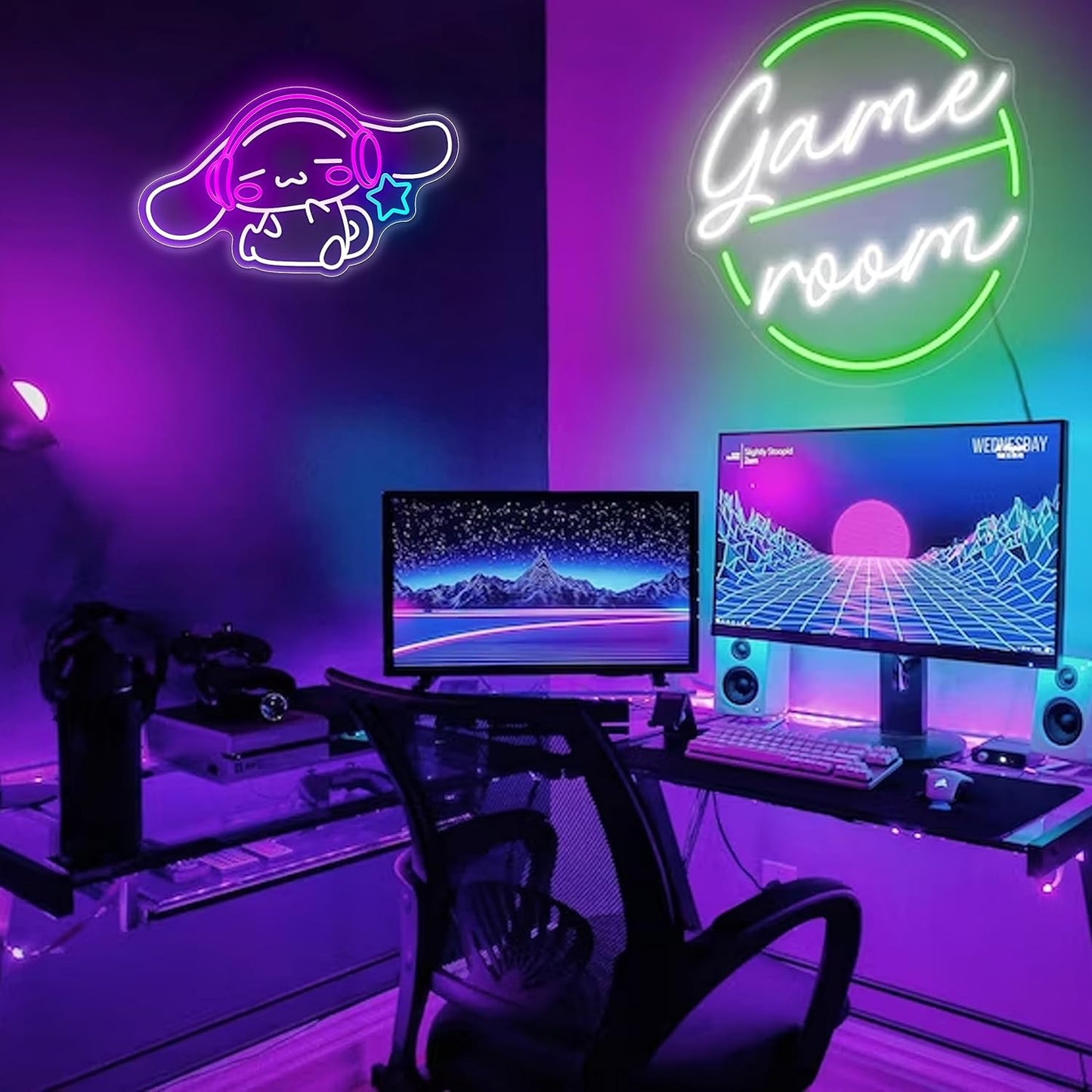Cinnamoroll cute neon sign wall decor with pink headphones and blue star LED light