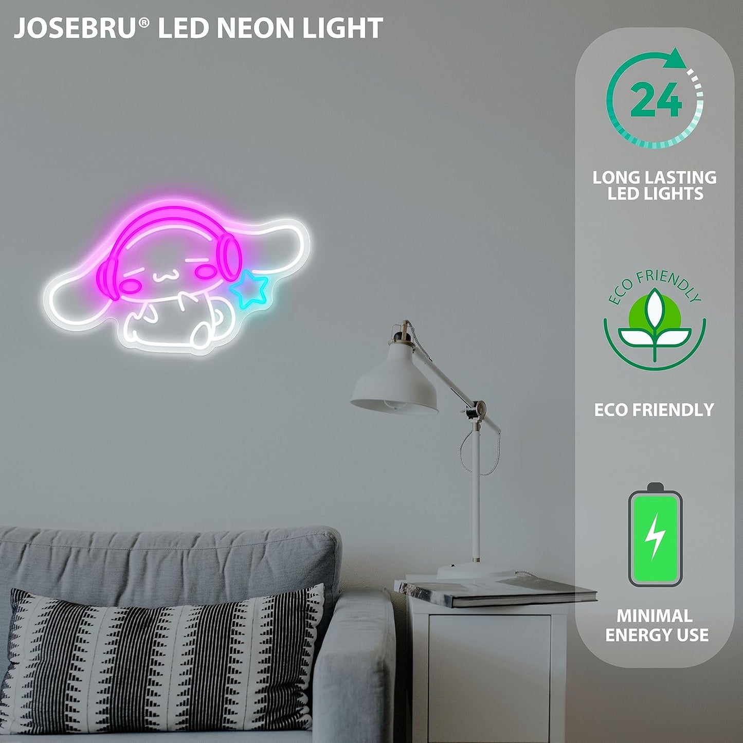 Cinnamoroll cute neon sign wall decor with pink headphones and blue star LED light
