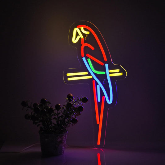 Colorful parrot neon sign for wall decor, LED light bird wall art