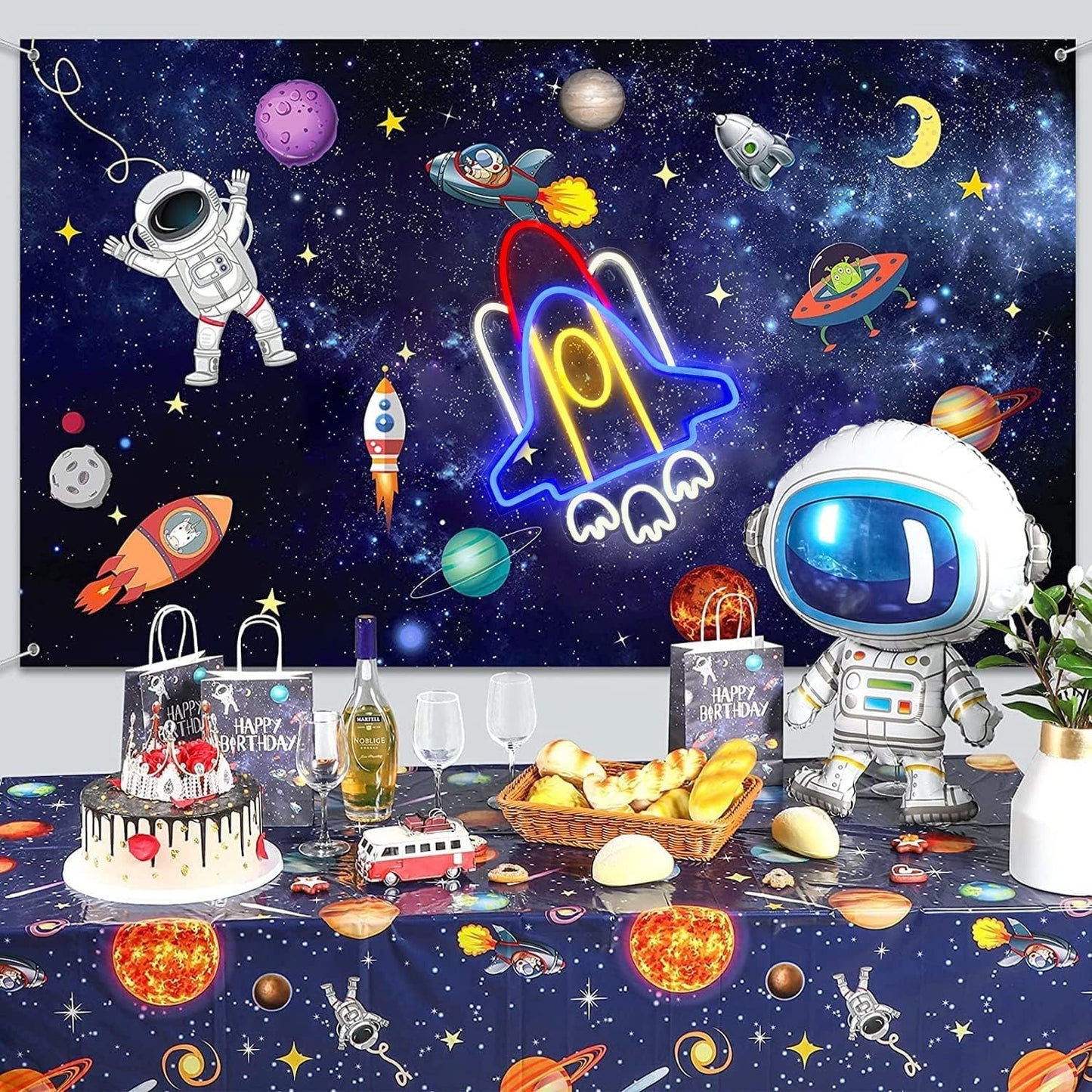 Colorful rocket neon sign wall light – LED space decor for kids room, game room, or bar