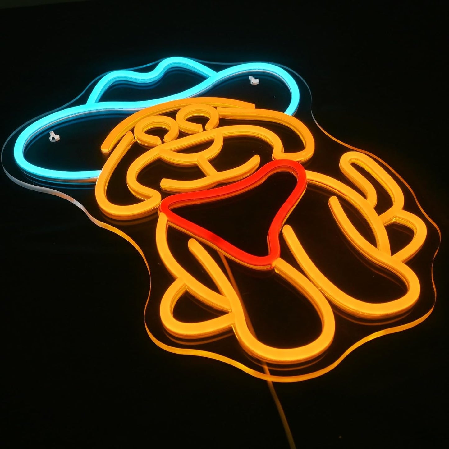 Cowboy dog neon sign with a cute dog wearing a cowboy hat – fun Western LED wall decor for bars, parties, and kids’ rooms