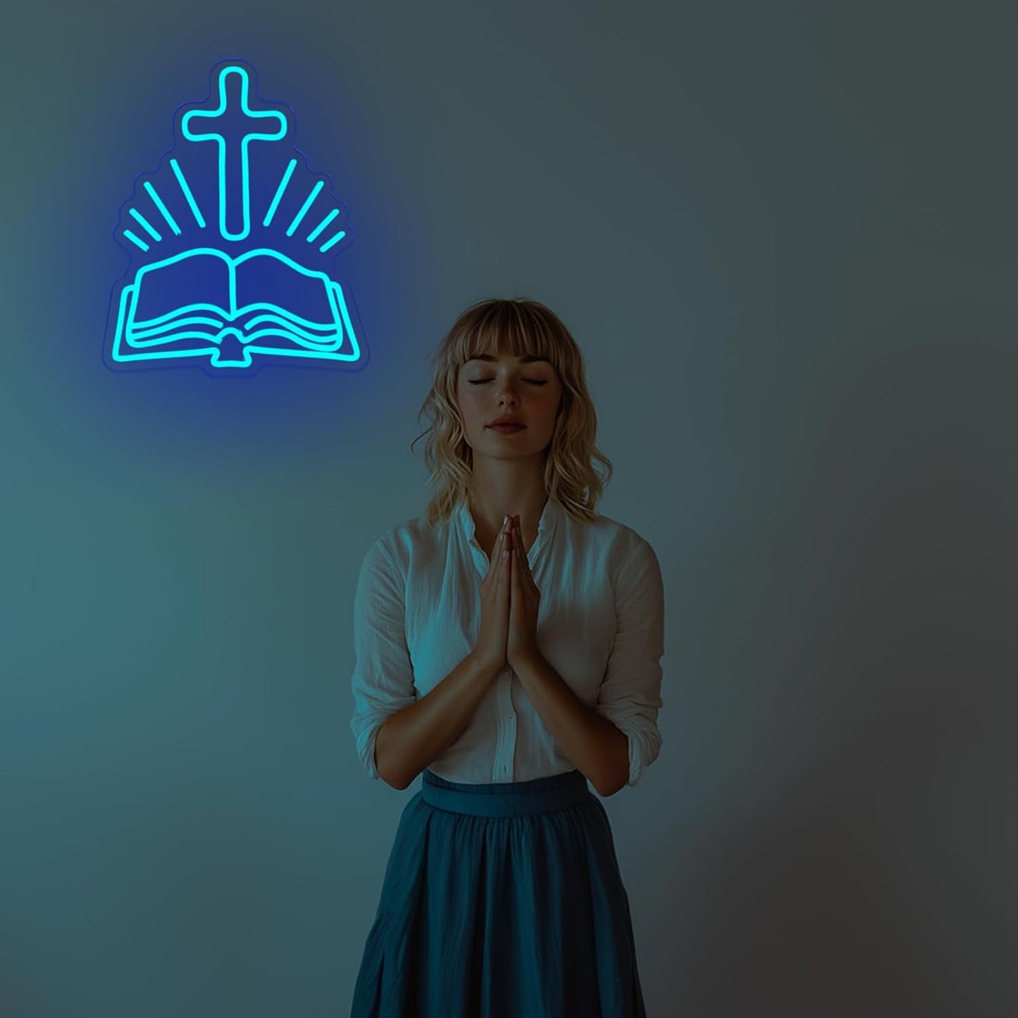 Cross and Bible neon sign for Christian wall decor
