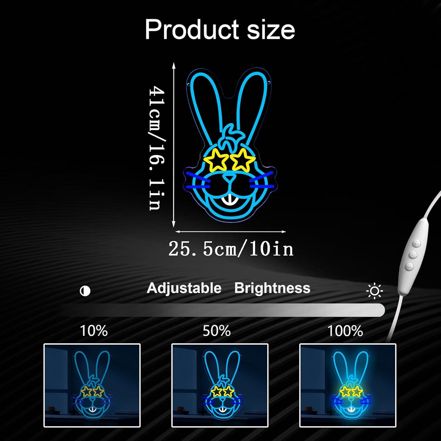 LED bunny neon sign with star-shaped glasses for kids room and party decor