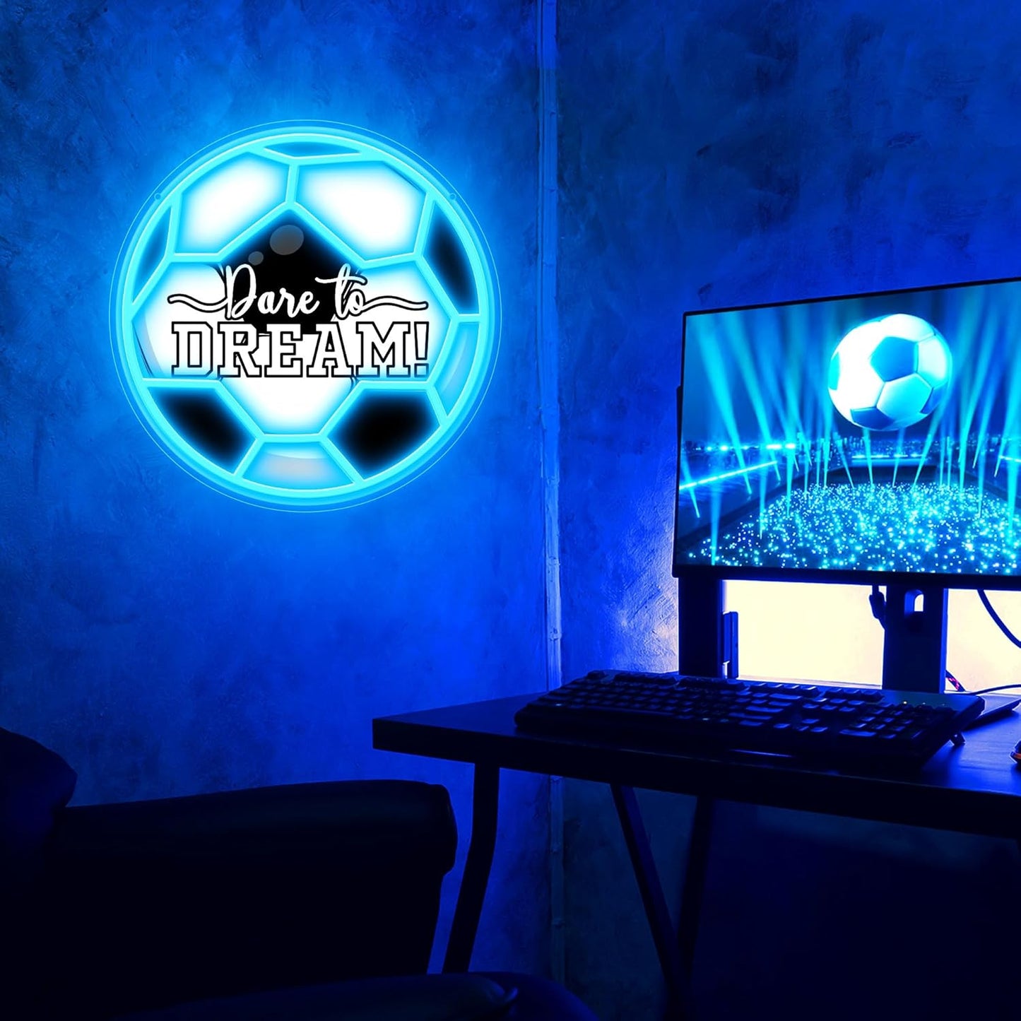 Motivational soccer ball neon light for athlete room decor