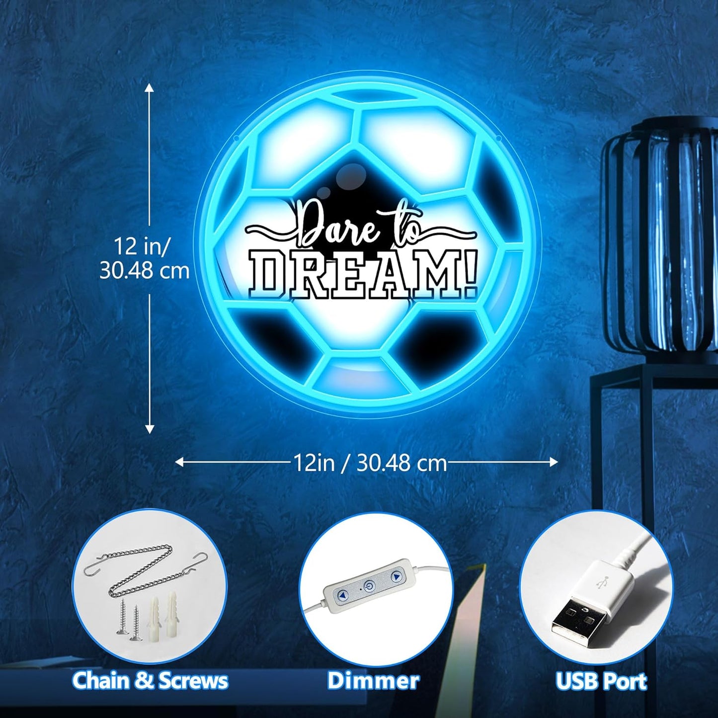 Motivational soccer ball neon light for athlete room decor