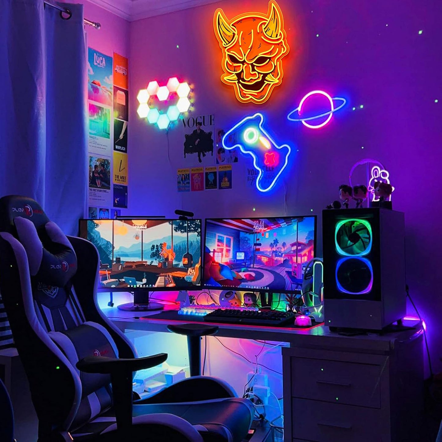 Devil Mask Neon Sign โ LED Light for Halloween, Party & Dark Room Decor - Deen neon