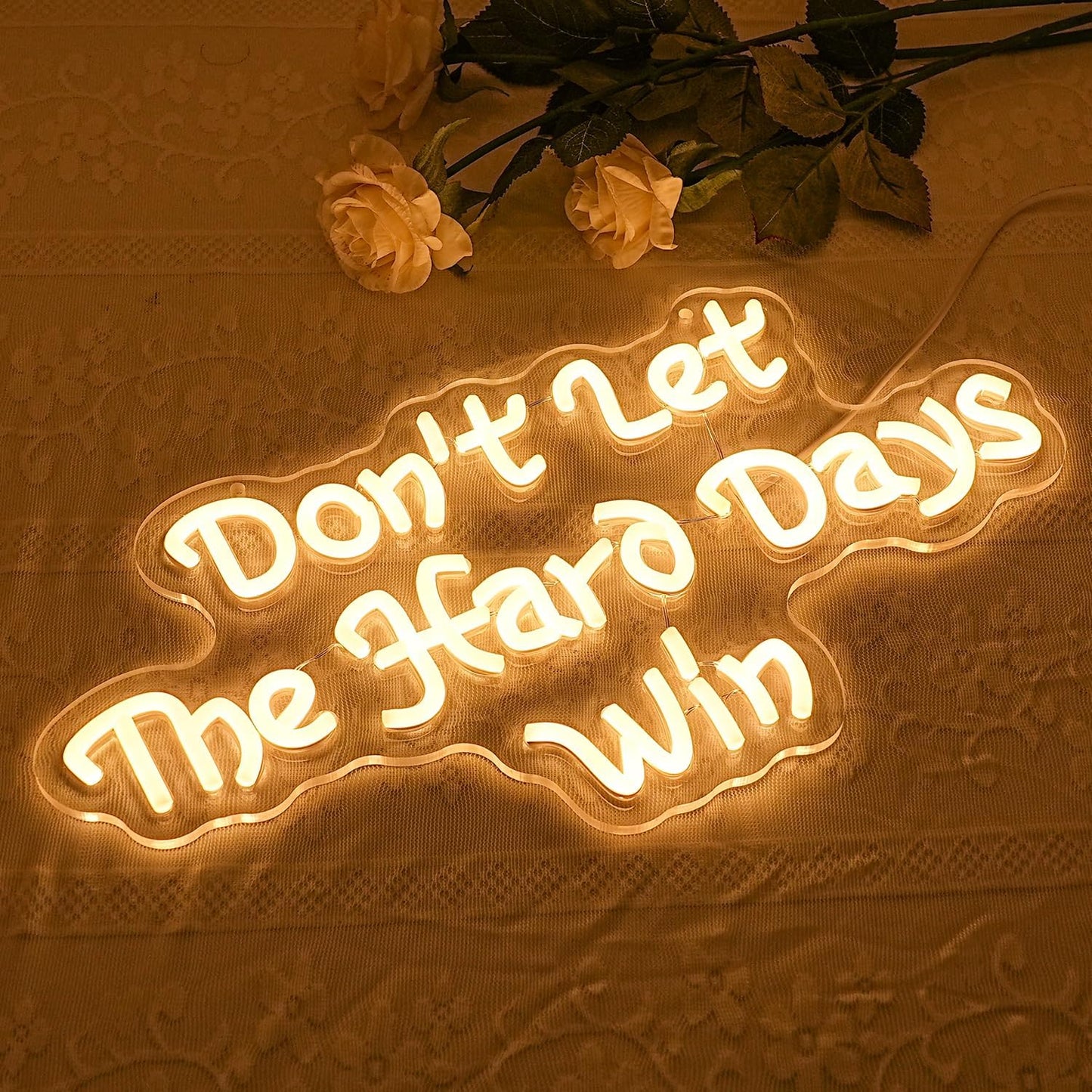 Don’t let the hare days win neon sign with red LED light
