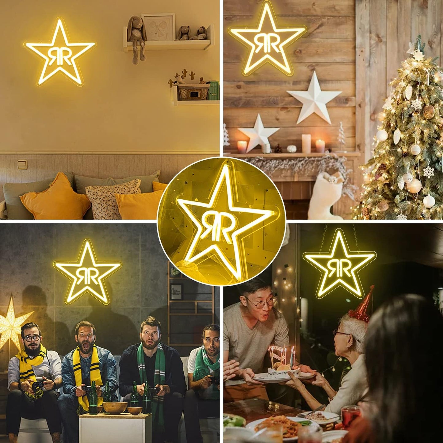 Double R Star Neon Sign - LED Wall Light for Bars, Studios & Home Decor