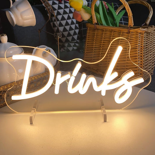 LED neon sign with the word DRINK for bar and kitchen wall decor