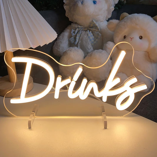 LED neon sign with the word DRINK for bar and kitchen wall decor