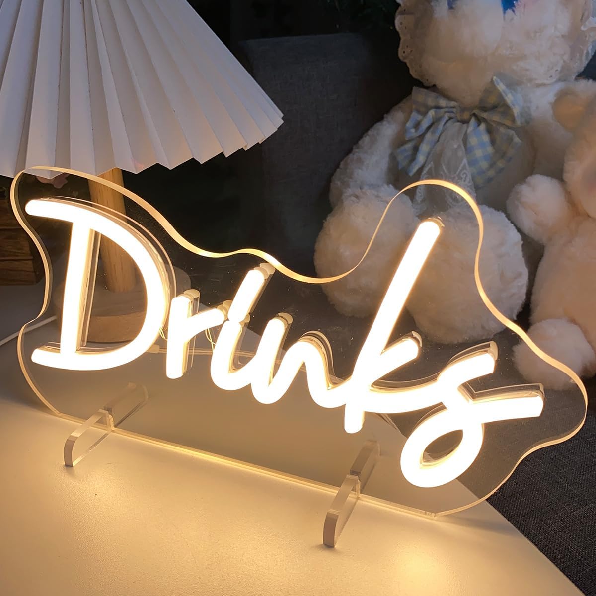 LED neon sign with the word DRINK for bar and kitchen wall decor