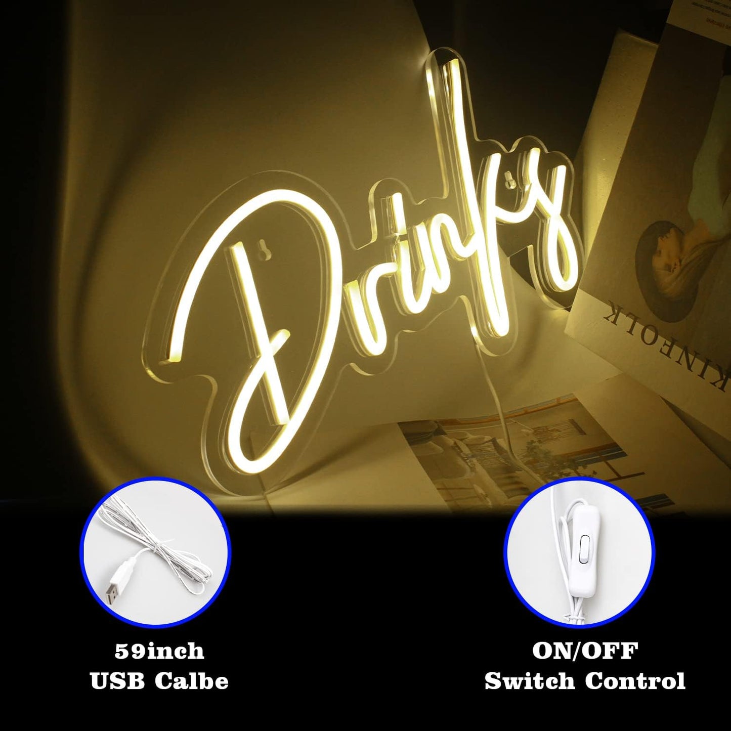 Colorful “Drinks” neon sign with LED lighting – perfect for bar, kitchen, or party wall decoration