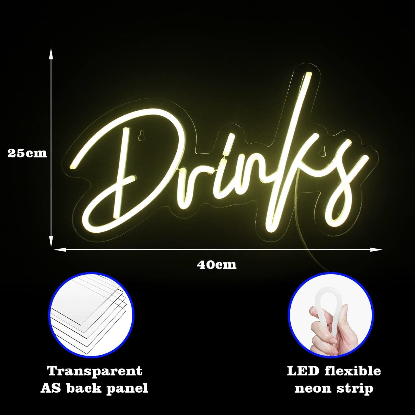 Colorful “Drinks” neon sign with LED lighting – perfect for bar, kitchen, or party wall decoration
