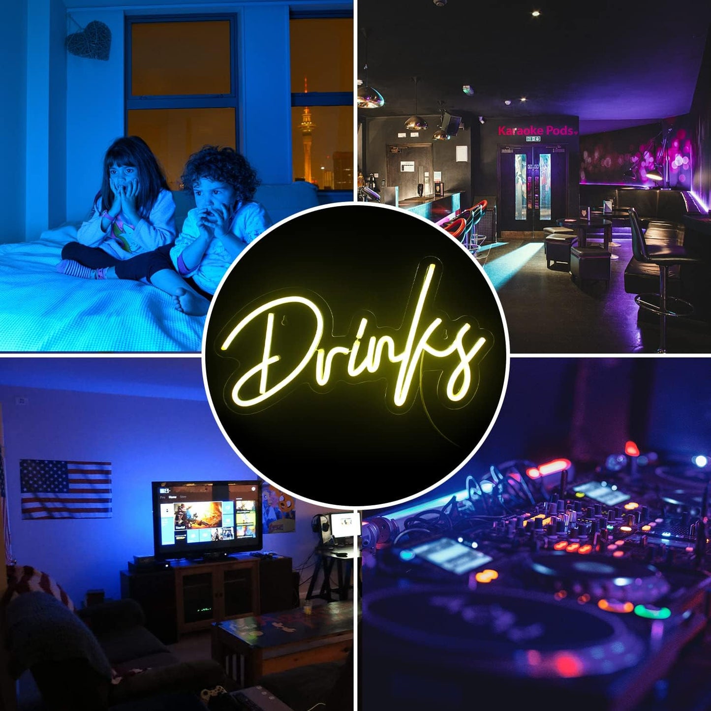 Colorful “Drinks” neon sign with LED lighting – perfect for bar, kitchen, or party wall decoration