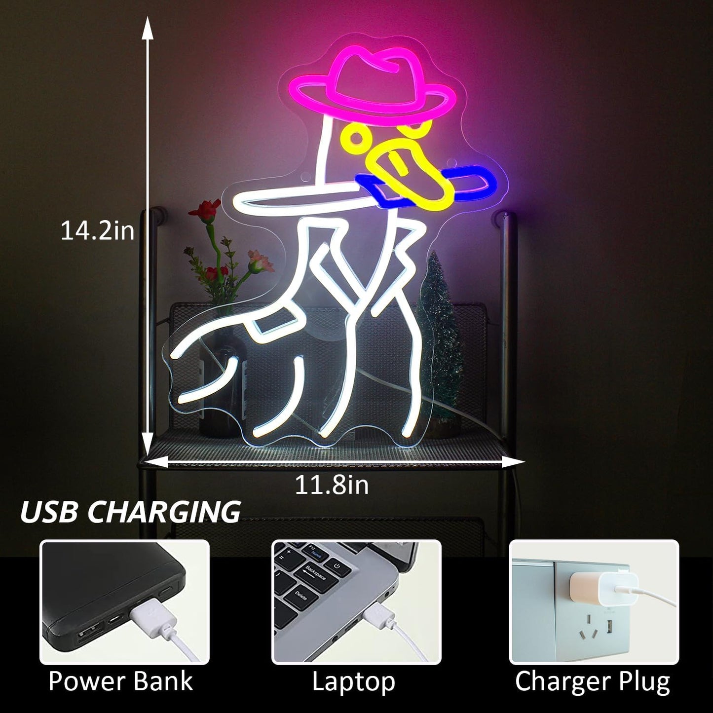 Neon Sign of a Duck with a Hat and Knife – Fun and Quirky LED Decor for Home and Office