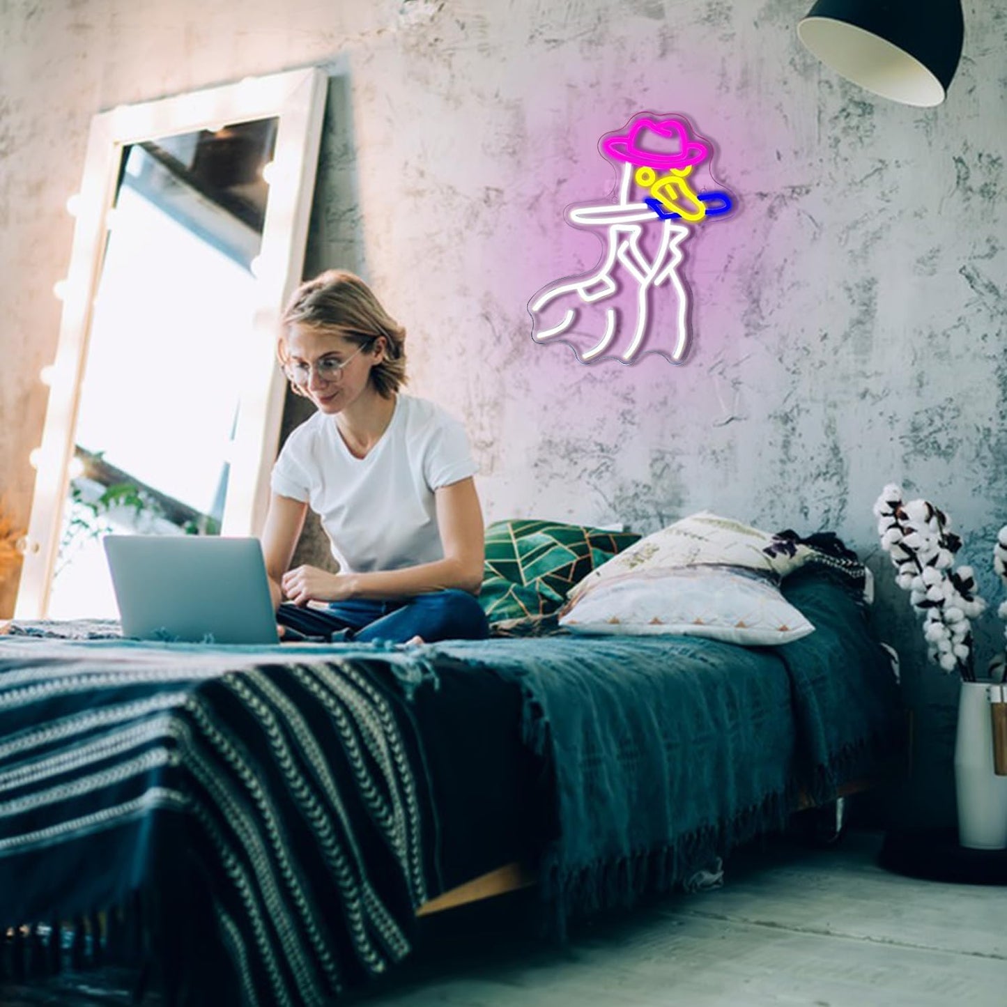 Neon Sign of a Duck with a Hat and Knife – Fun and Quirky LED Decor for Home and Office