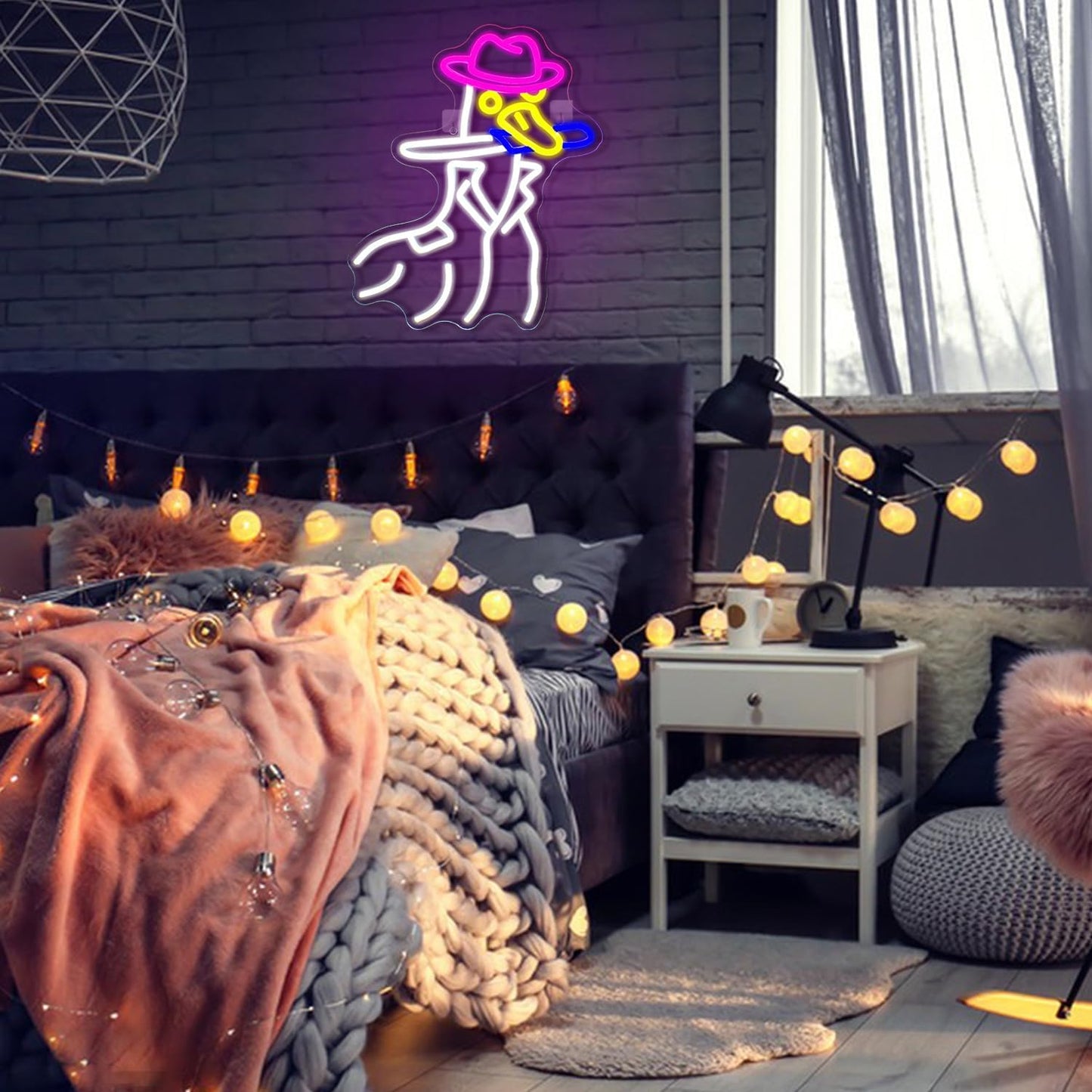 Neon Sign of a Duck with a Hat and Knife – Fun and Quirky LED Decor for Home and Office