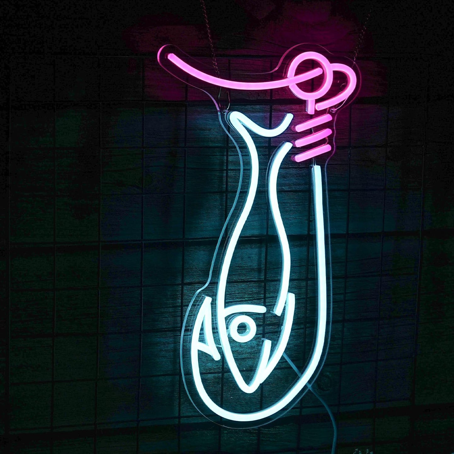 Fishing hook neon sign with fish – LED light decor for anglers and cabin walls