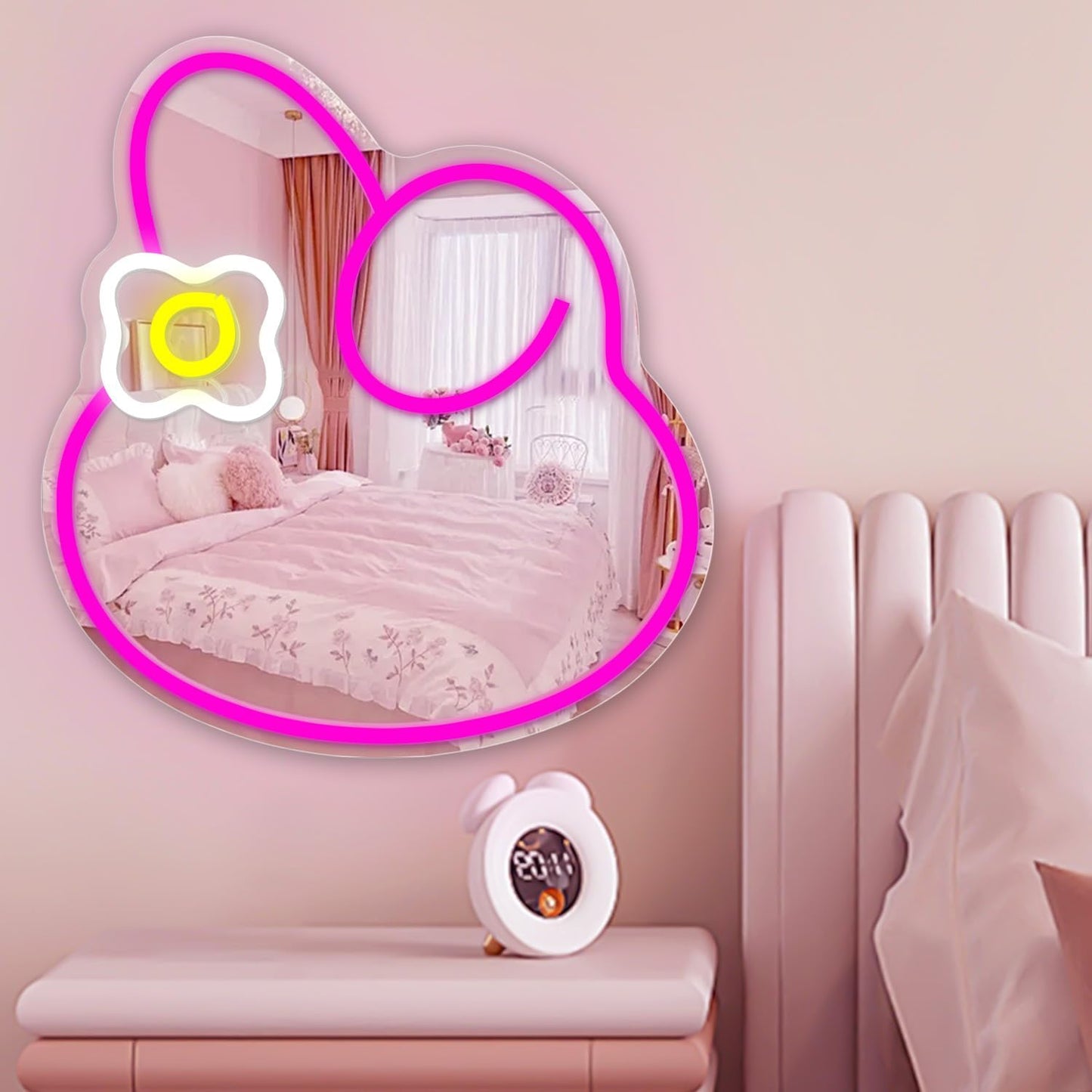 Folded Ear Bunny Head Mirror Neon Light - LED Wall Decor & Night Lamp - Deen neon