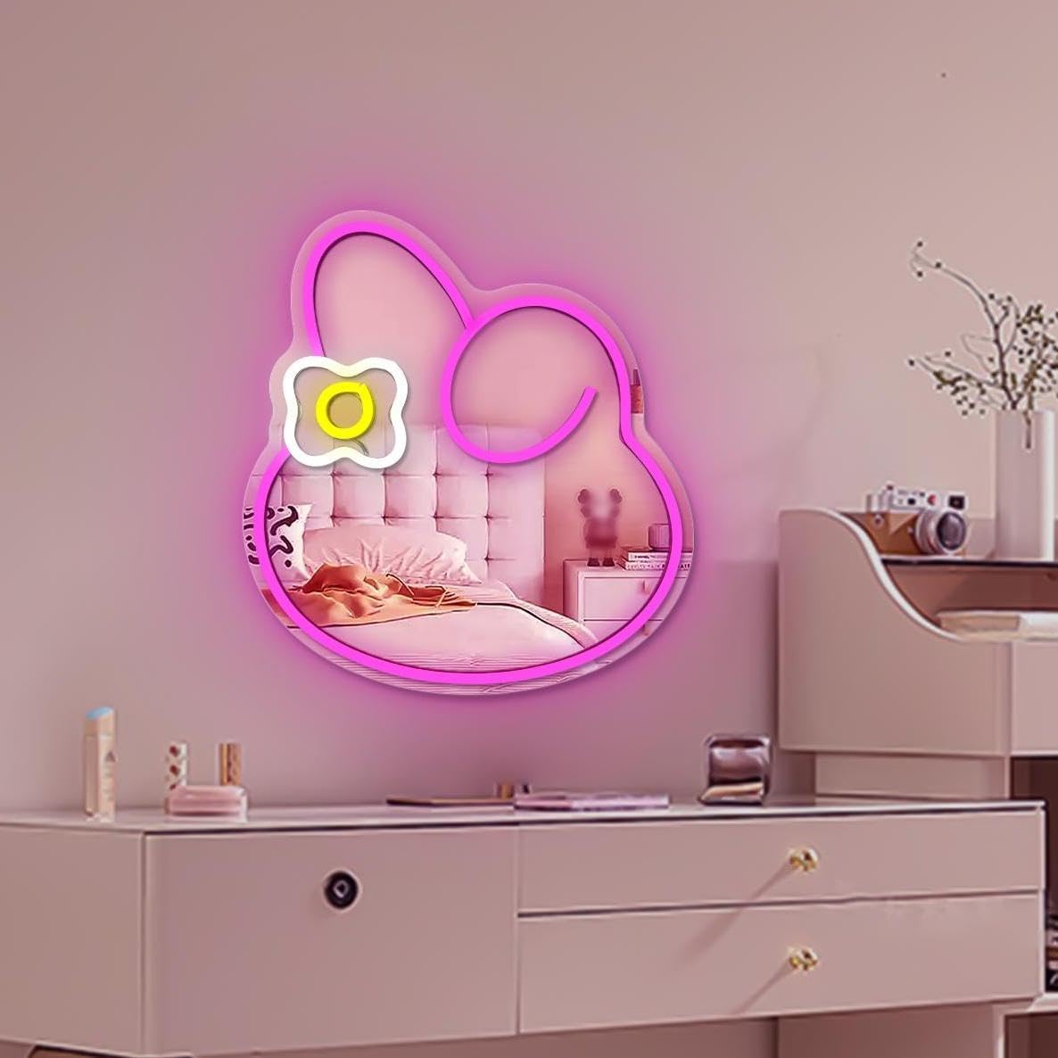 Folded Ear Bunny Head Mirror Neon Light - LED Wall Decor & Night Lamp - Deen neon