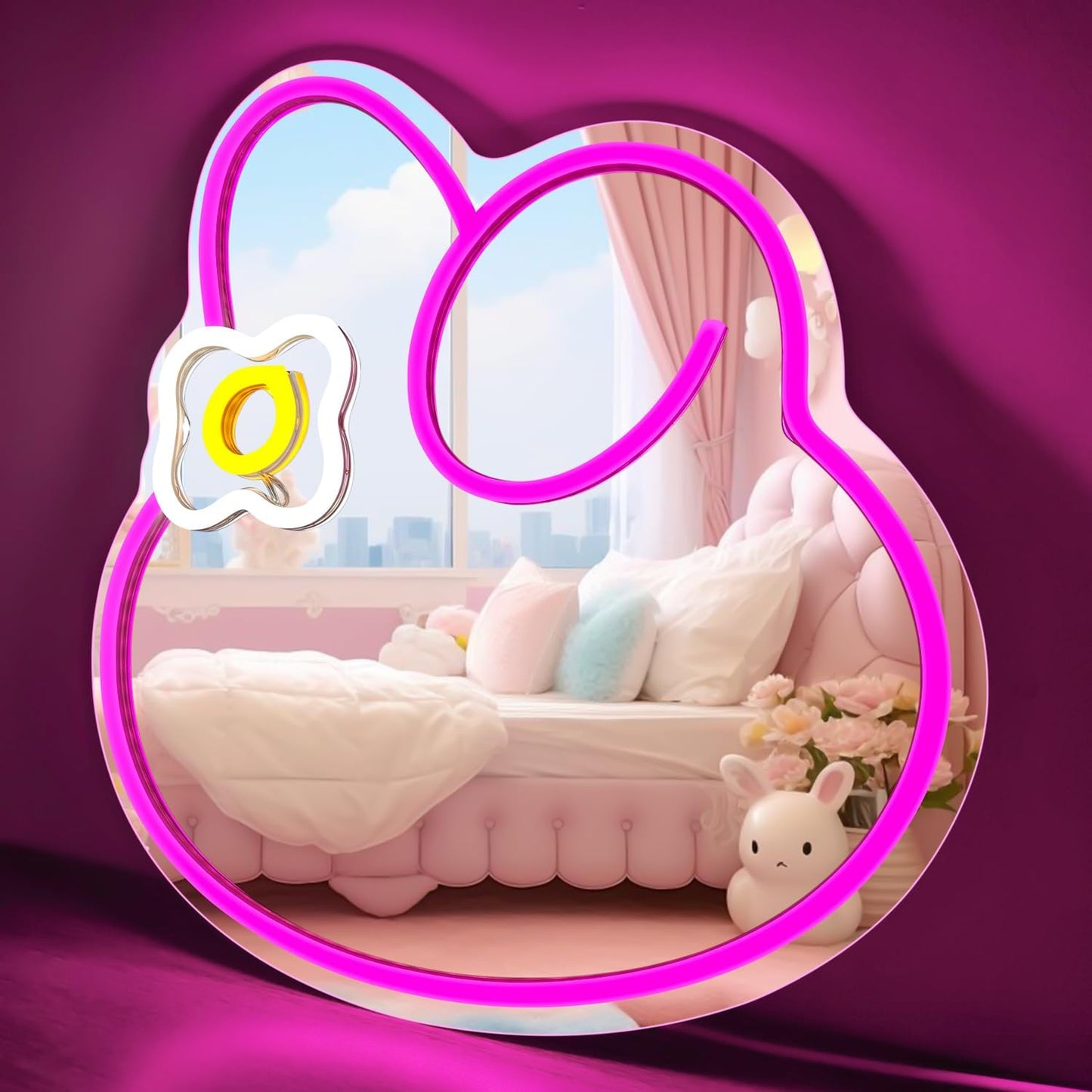 Folded Ear Bunny Head Mirror Neon Light - LED Wall Decor & Night Lamp - Deen neon