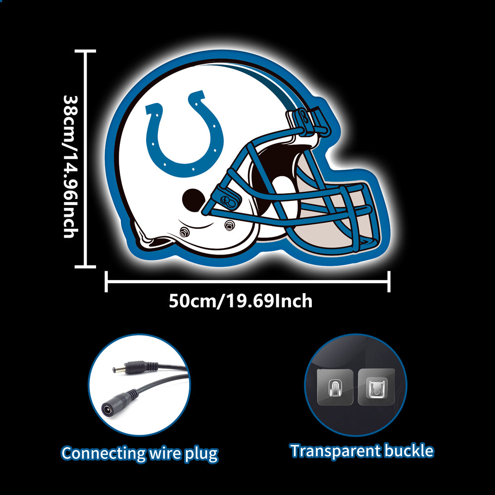 Football helmet neon sign with horseshoe logo – sports bar and man cave LED wall decor