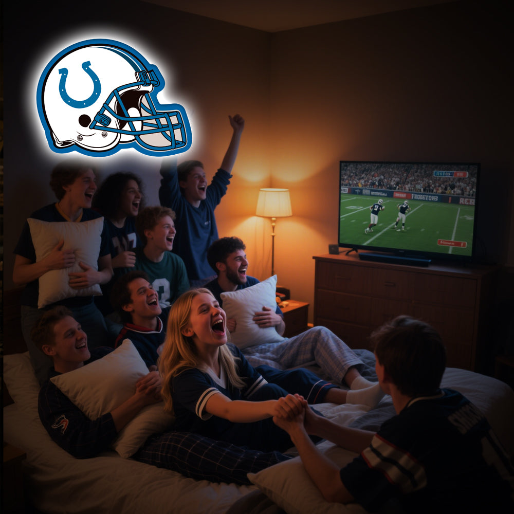 Football helmet neon sign with horseshoe logo – sports bar and man cave LED wall decor