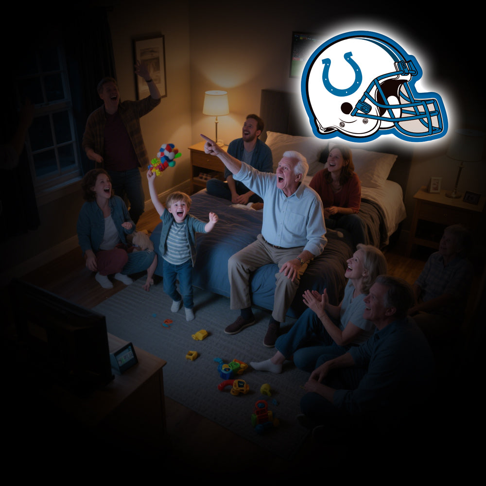 Football helmet neon sign with horseshoe logo – sports bar and man cave LED wall decor