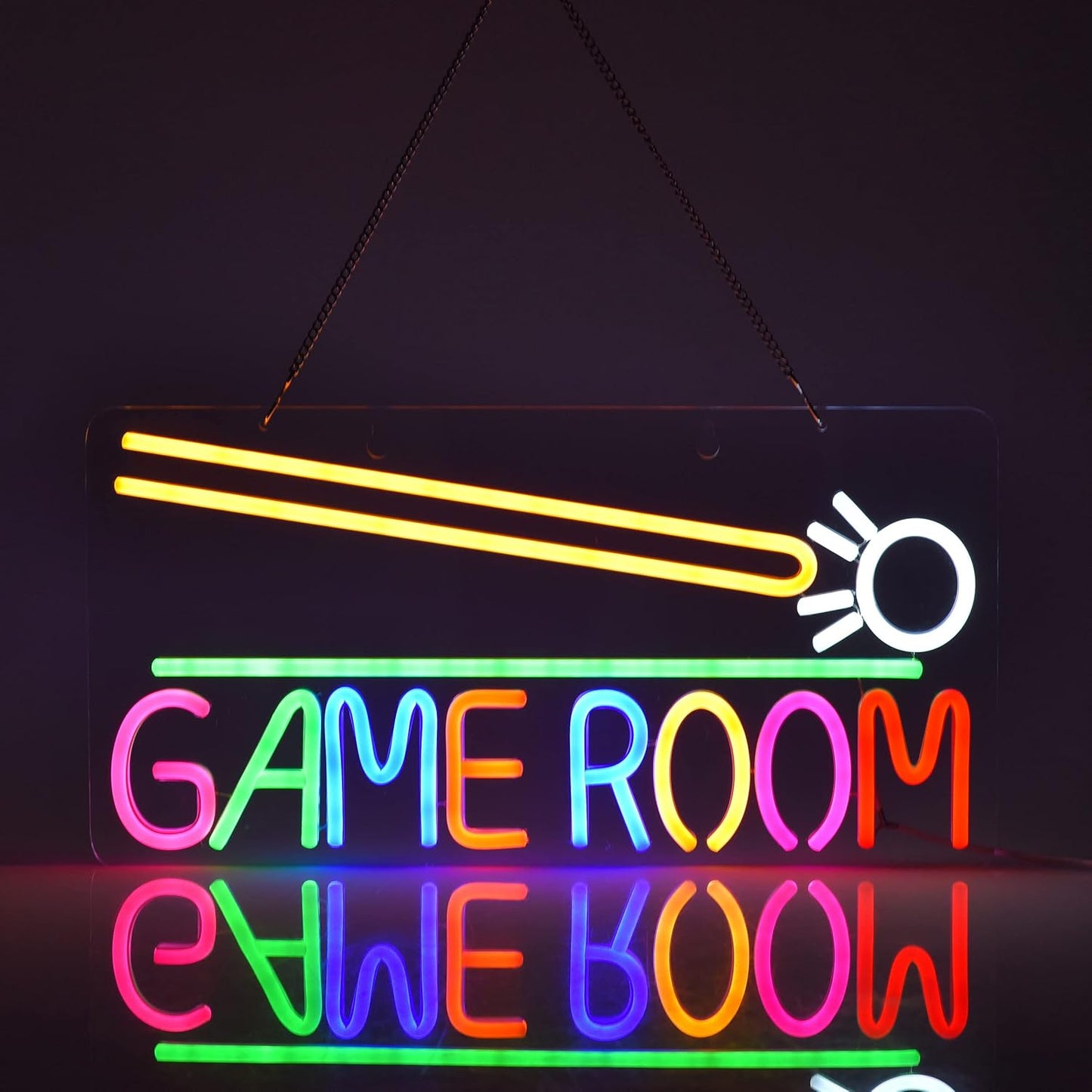 Game Room" Neon Sign โ LED Wall Light with Billiards Pool Cue Design for Man Cave & Bar Decor - Deen neon