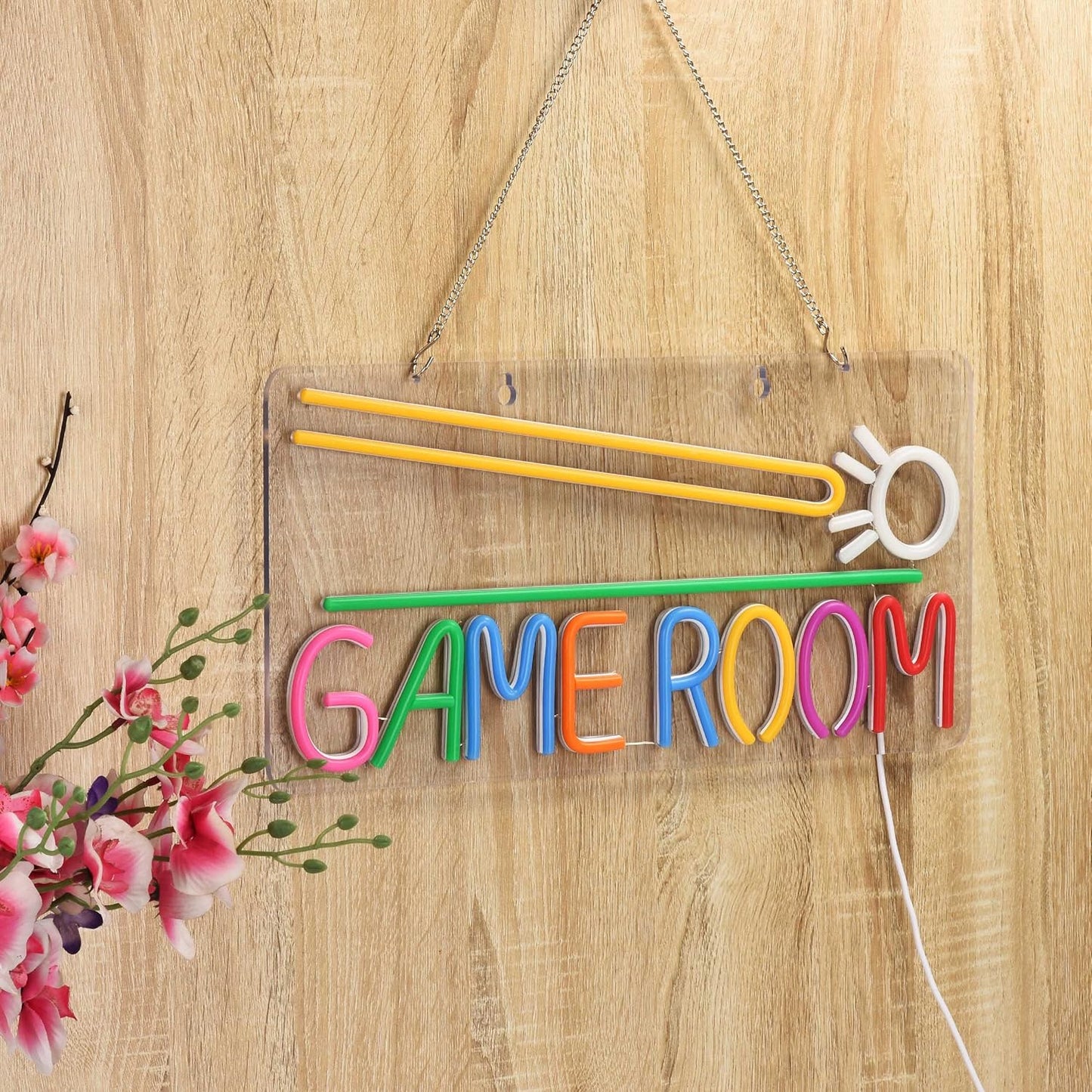 Game Room" Neon Sign โ LED Wall Light with Billiards Pool Cue Design for Man Cave & Bar Decor - Deen neon