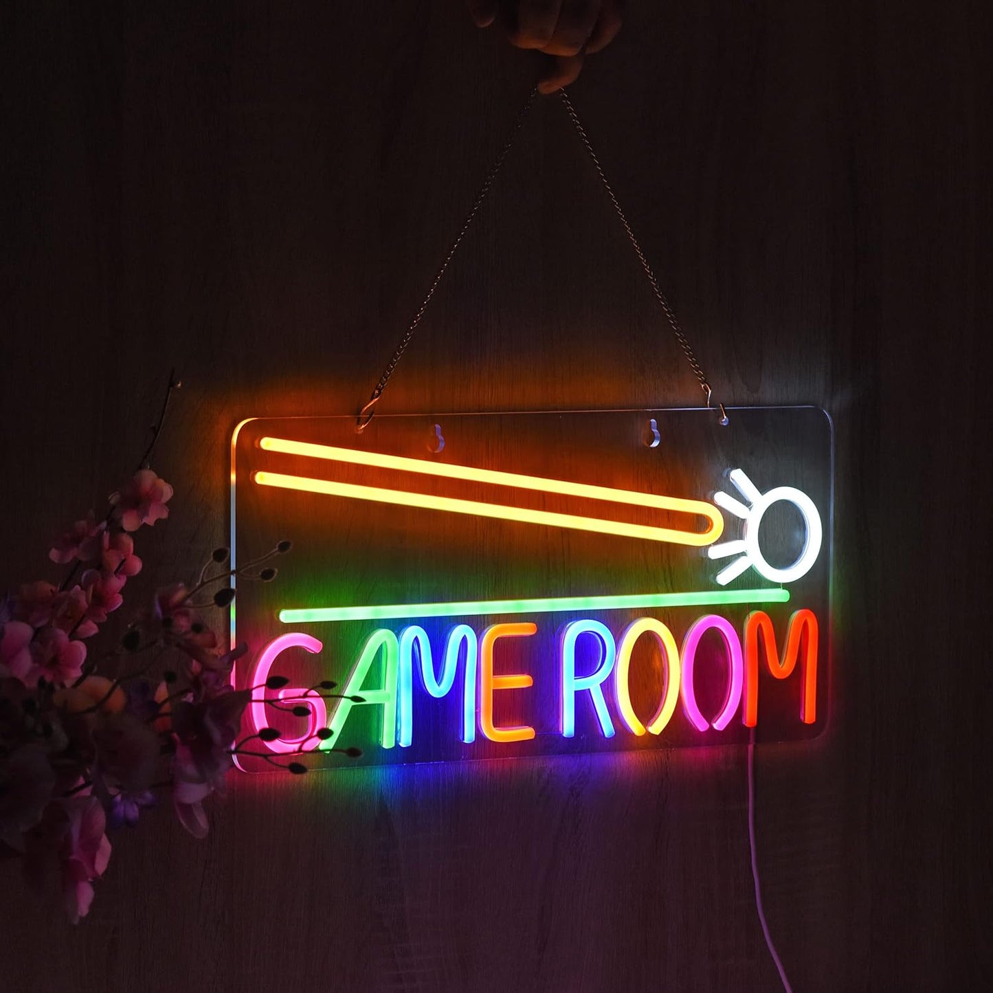 Game Room" Neon Sign โ LED Wall Light with Billiards Pool Cue Design for Man Cave & Bar Decor - Deen neon