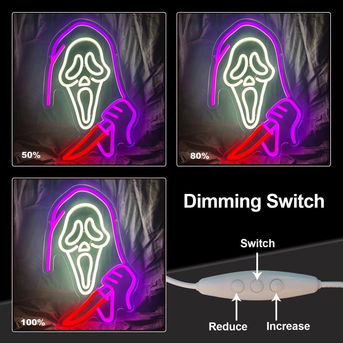 Ghost holding a knife neon sign for Halloween