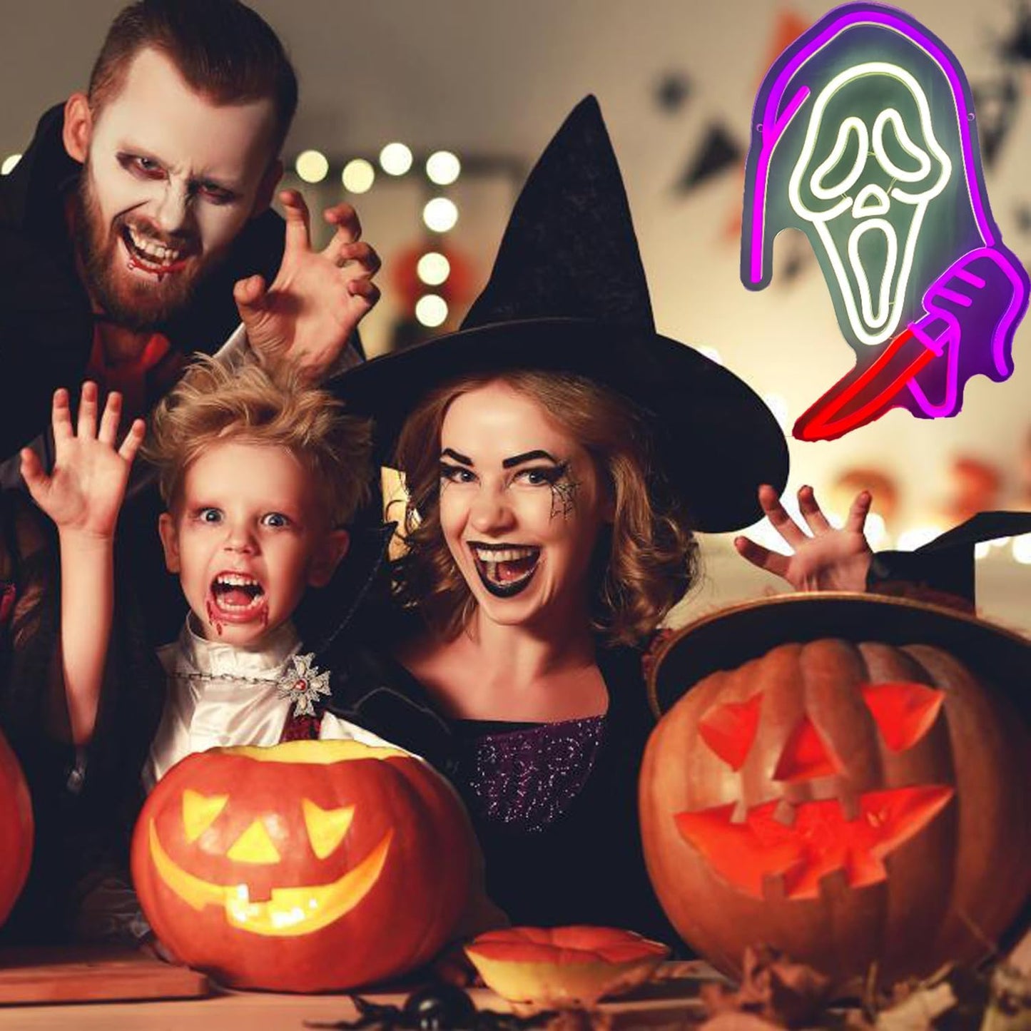 Ghost holding a knife neon sign for Halloween