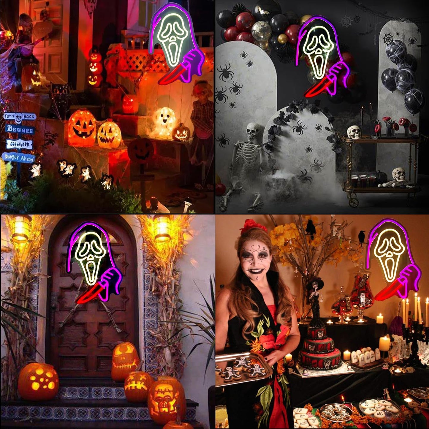 Ghost holding a knife neon sign for Halloween