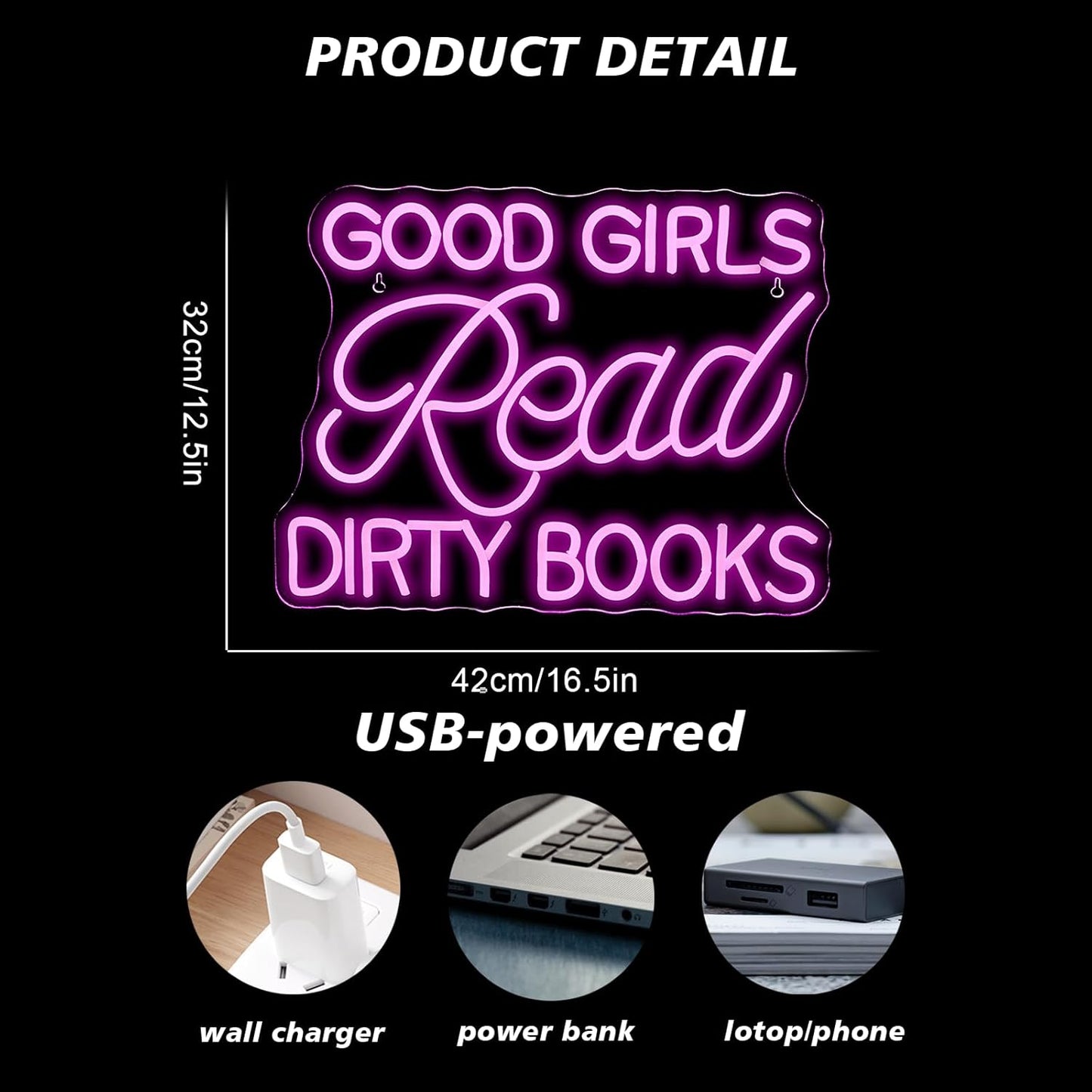 Good Girls Read Dirty Books" pink LED neon sign on wall decor