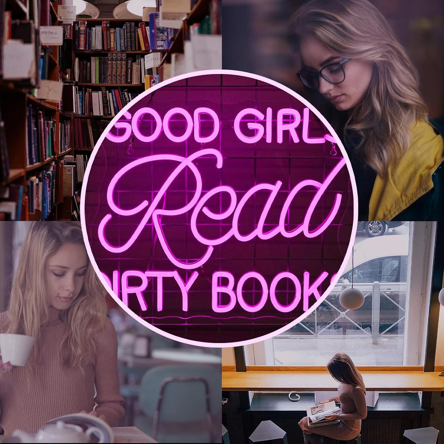 Good Girls Read Dirty Books" pink LED neon sign on wall decor