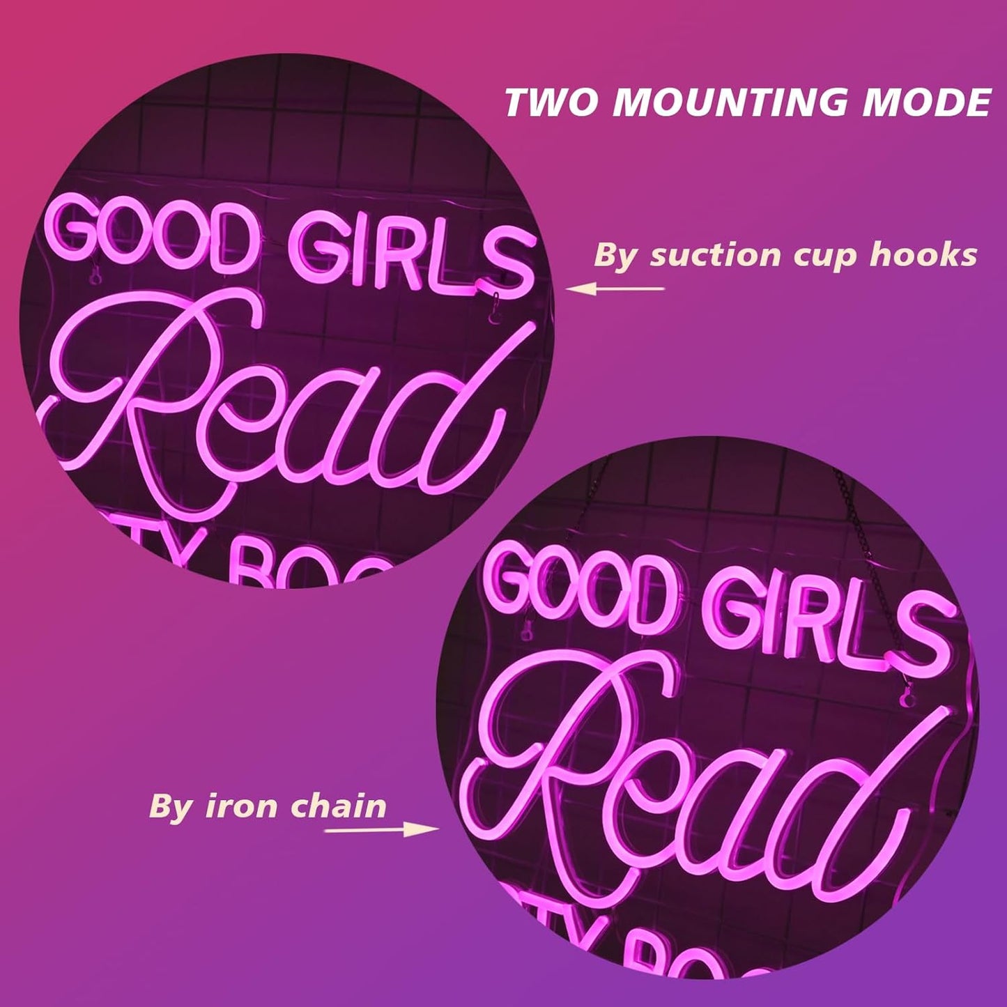 Good Girls Read Dirty Books" pink LED neon sign on wall decor