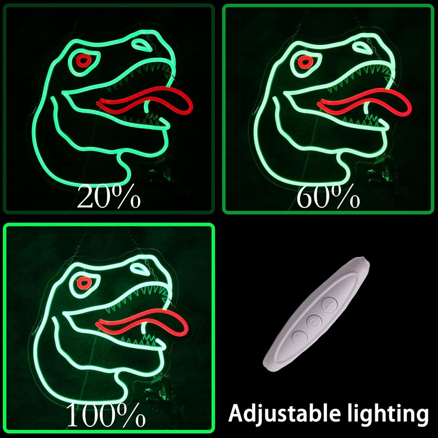 Fierce dinosaur head neon decor for bedroom or playroom