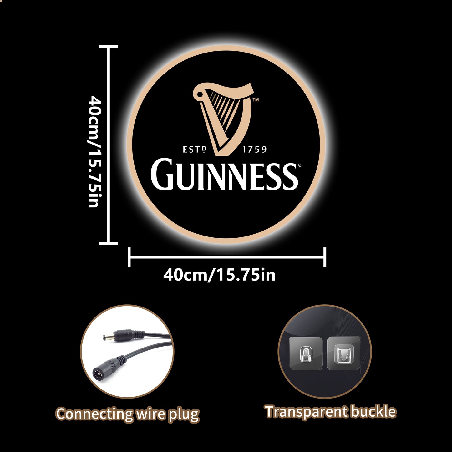 Guinness beer round LED neon sign for Irish pub and home bar wall décor