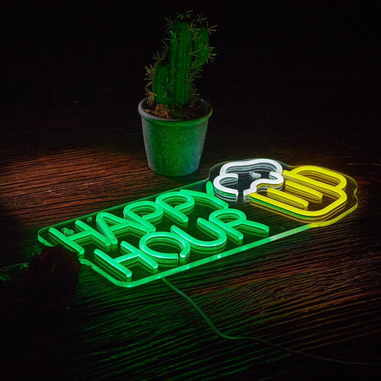 โ
Happy Hour Neon Sign โ LED Bar Light with Cocktail Glass for Lounge & Home Bar Decor - Deen neon