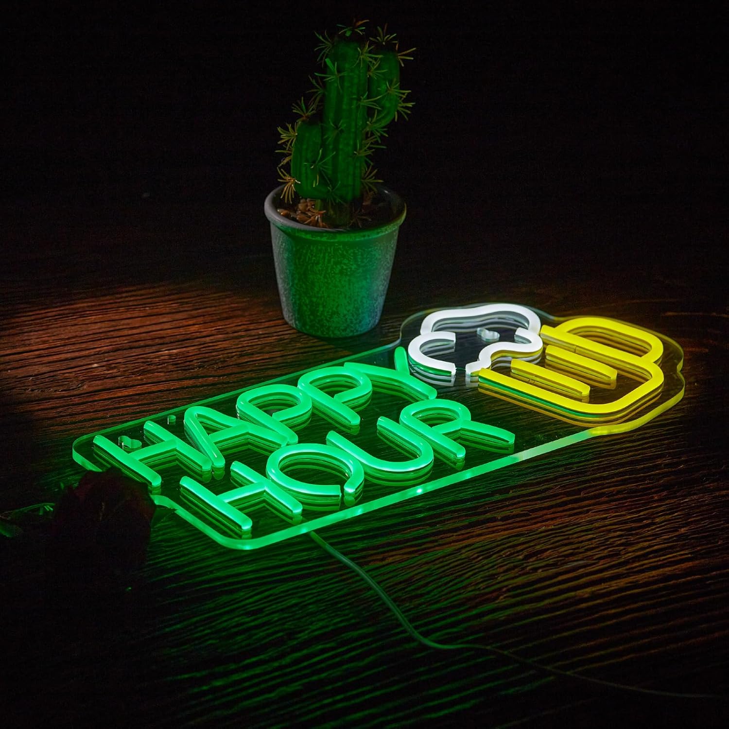 โ
 Happy Hour Neon Sign โ LED Bar Light with Cocktail Glass for Lounge & Home Bar Decor - Deen neon