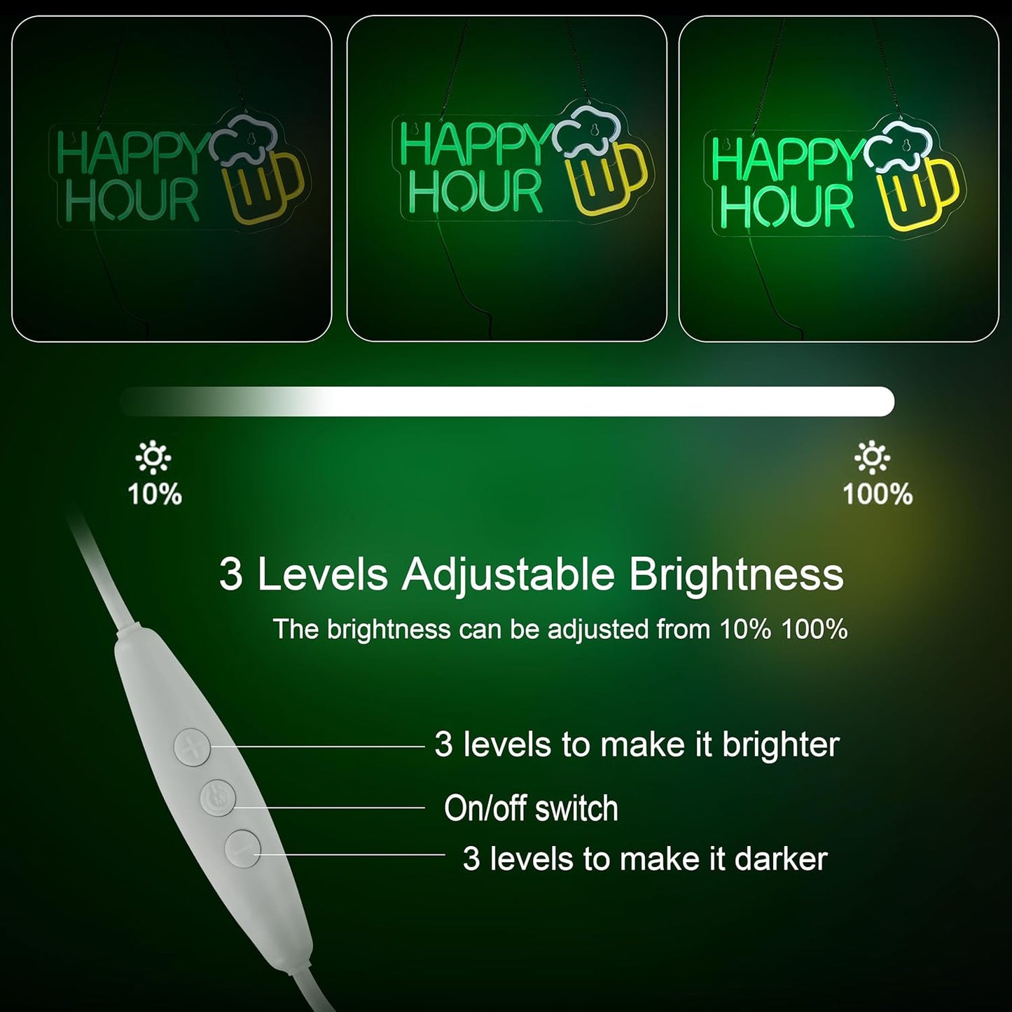 โ
Happy Hour Neon Sign โ LED Bar Light with Cocktail Glass for Lounge & Home Bar Decor - Deen neon