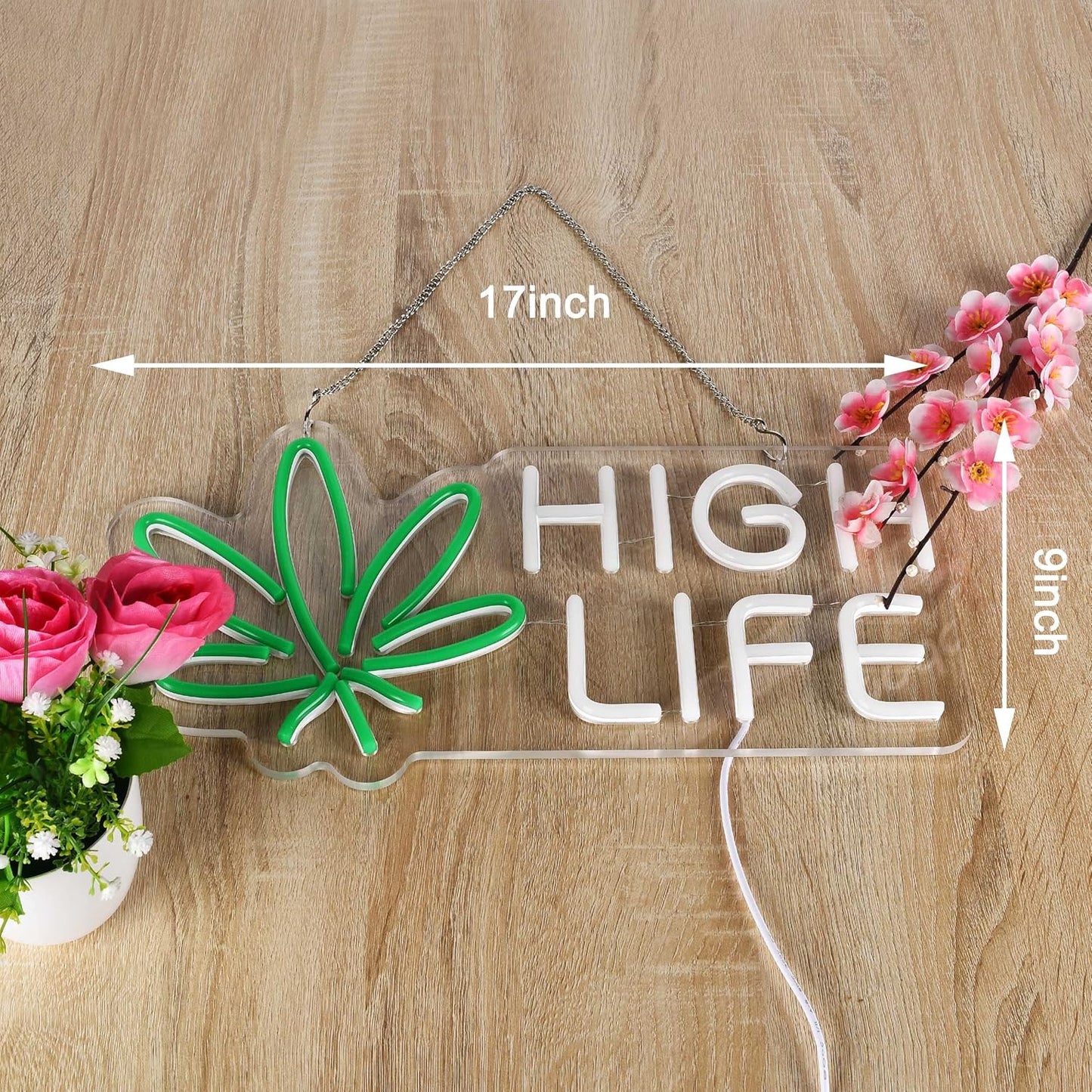 High Life Neon Sign โ Green Leaf LED Wall Light for Bars, Lounges & Game Rooms - Deen neon