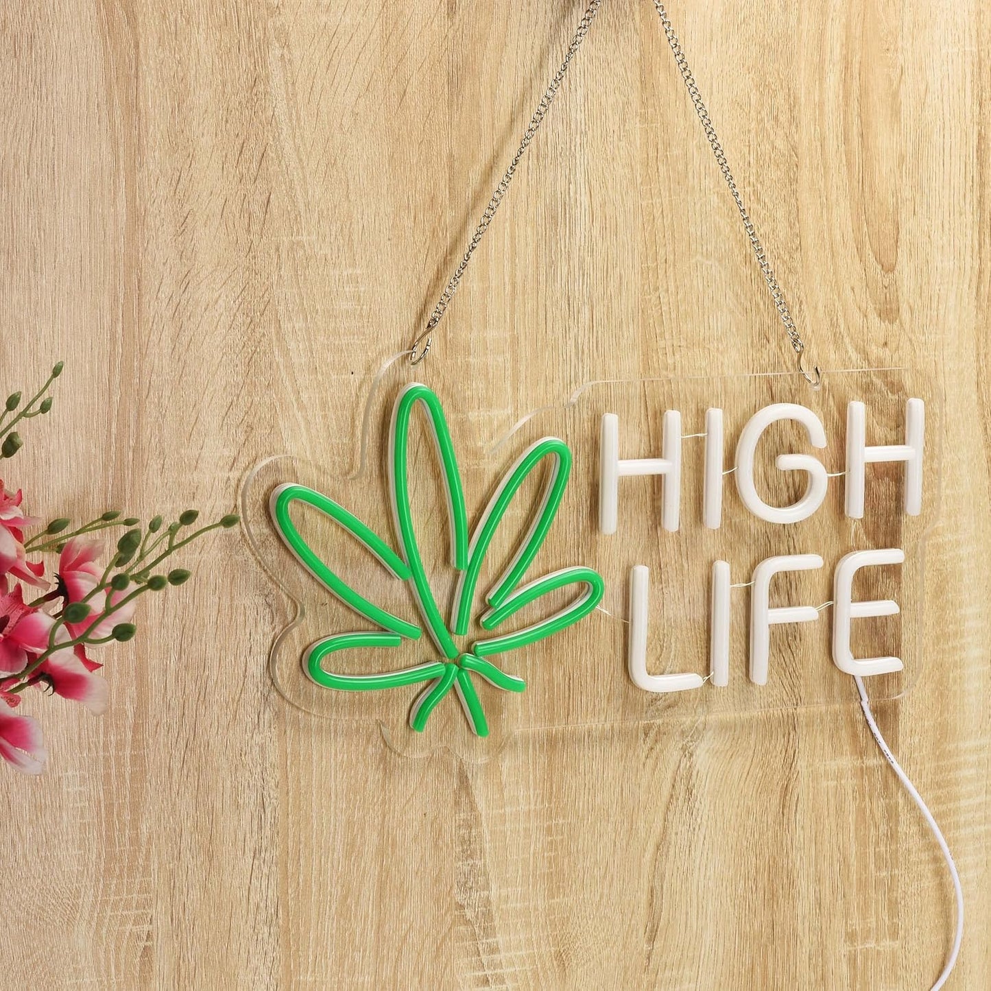 High Life Neon Sign โ Green Leaf LED Wall Light for Bars, Lounges & Game Rooms - Deen neon