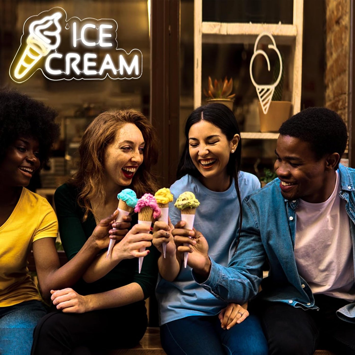 Ice Cream Neon Sign – LED Wall Decor Light for Dessert Shops & Cafes