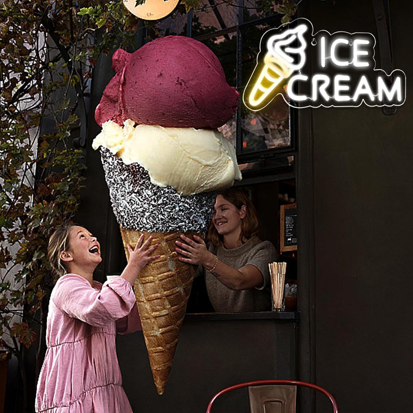 Ice Cream Neon Sign – LED Wall Decor Light for Dessert Shops & Cafes