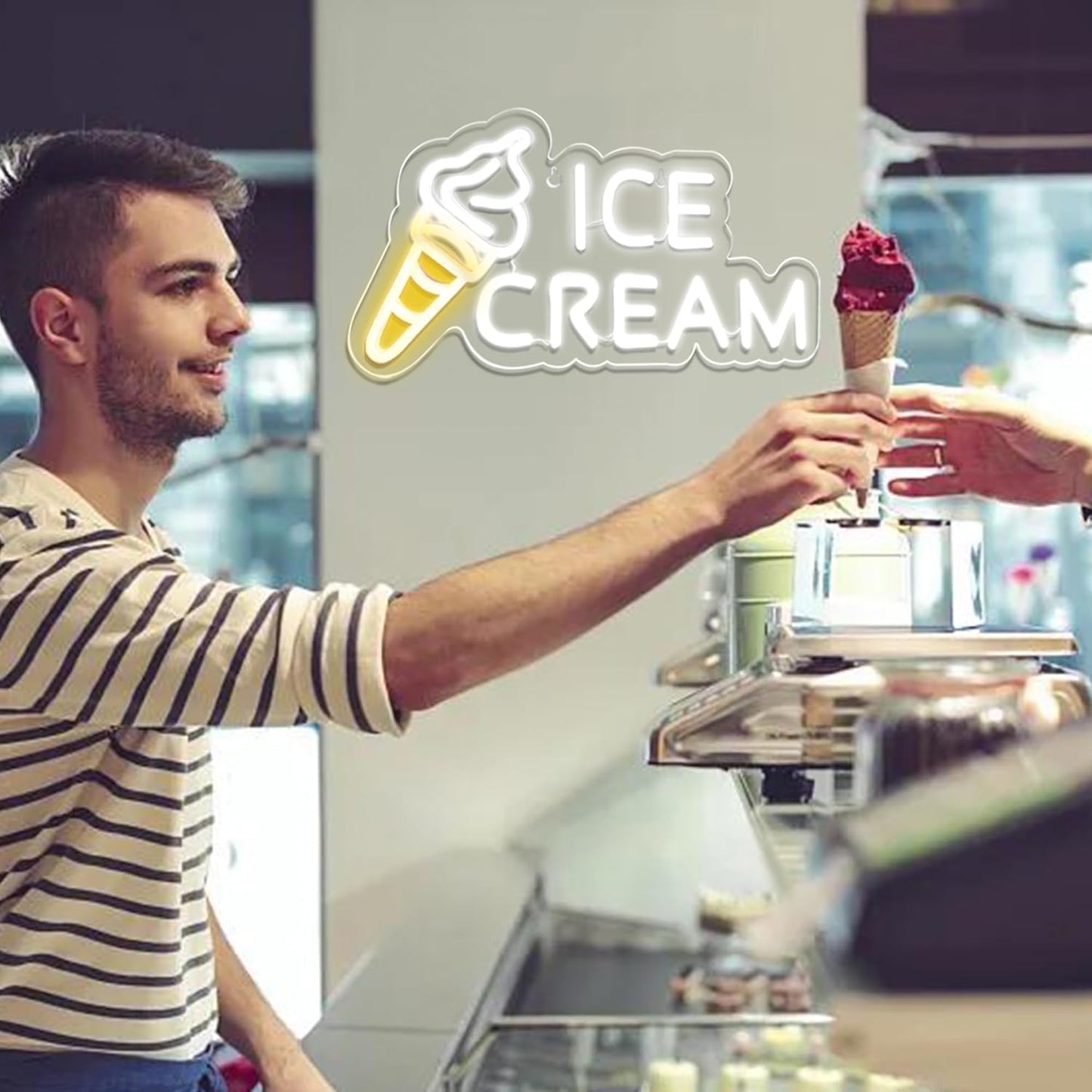 Ice Cream Neon Sign – LED Wall Decor Light for Dessert Shops & Cafes