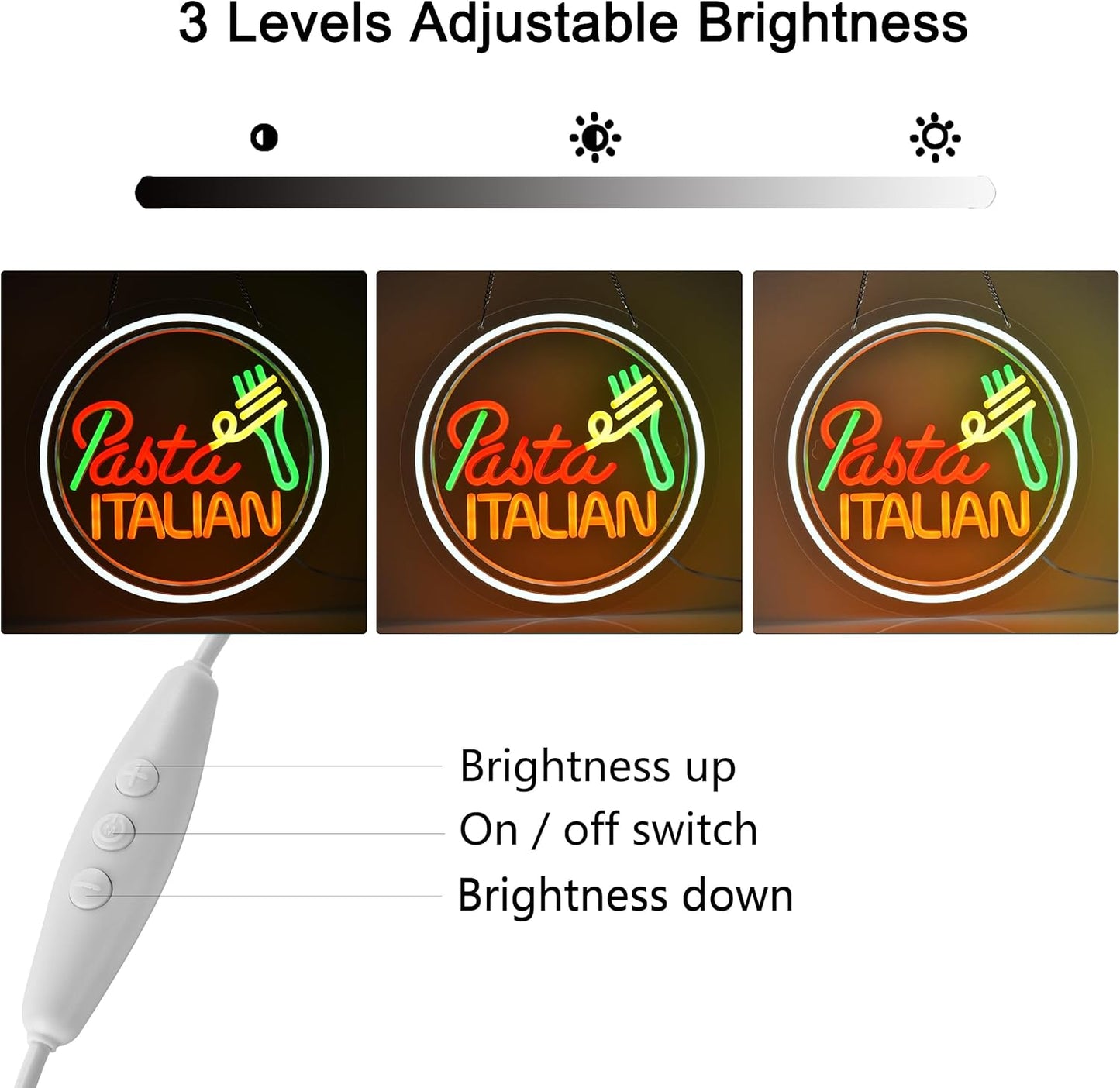 Italian pasta neon sign with fork and noodle design