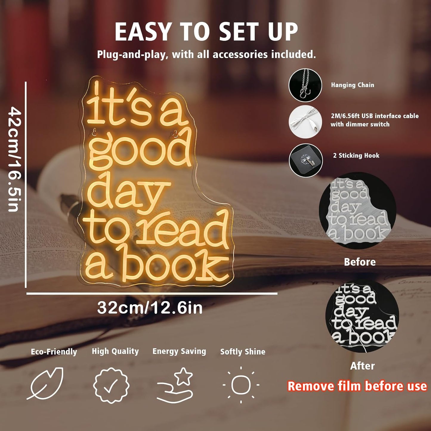 It’s a Good Day to Read a Book neon sign – LED reading quote for cozy home or library